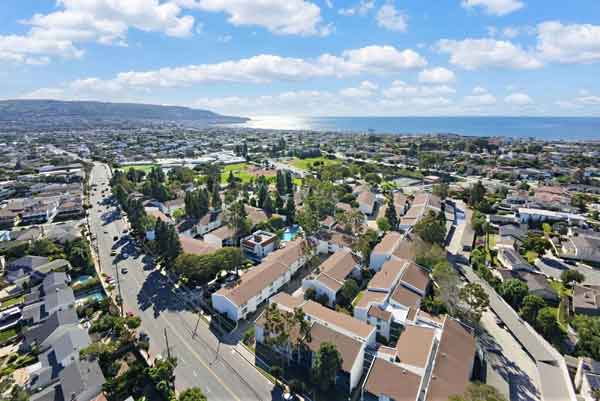 Brookside Village condos Redondo Beach drone shot